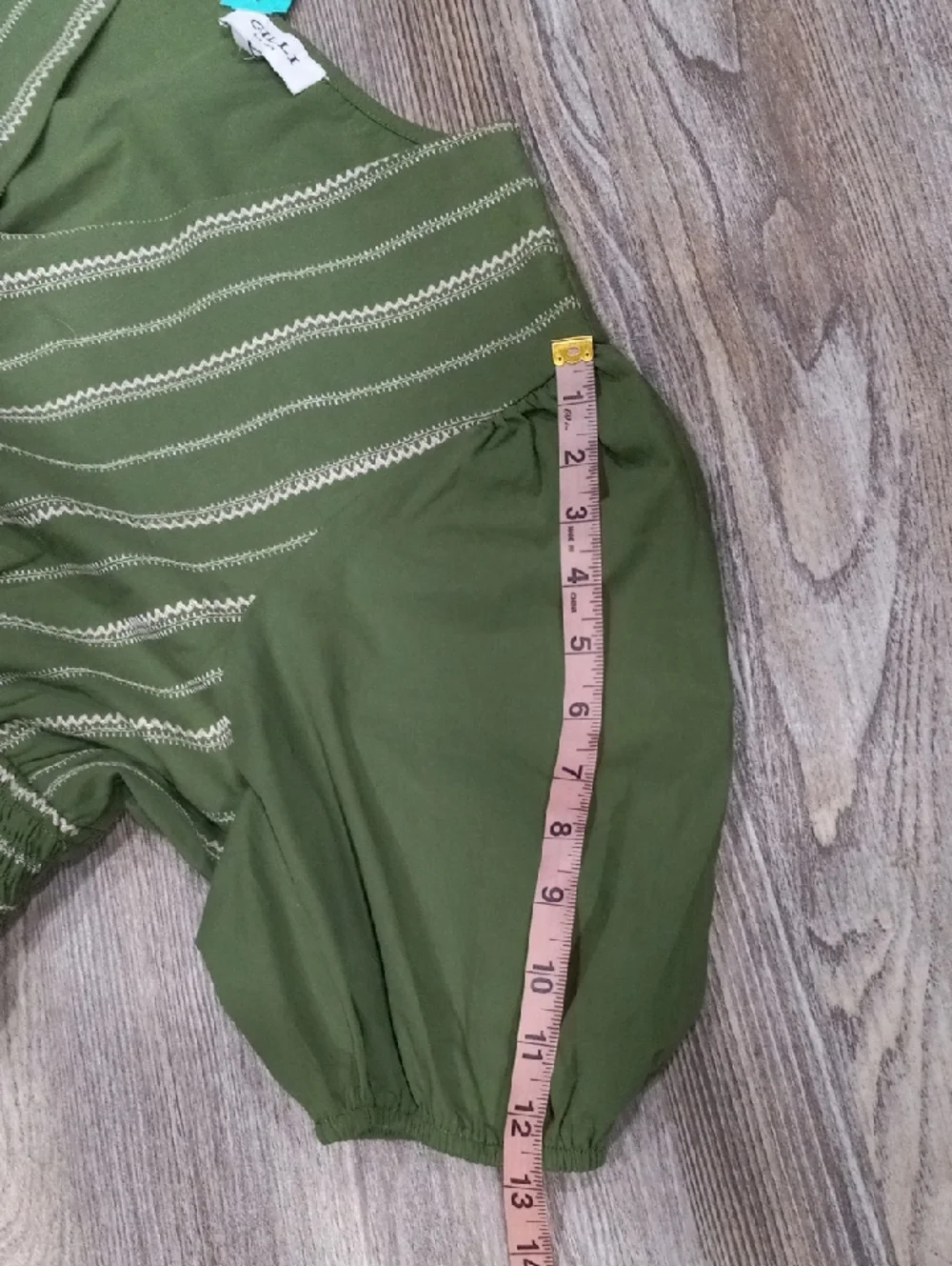 Gilli Michiko Puff Sleeve Olive V-Neck Smocked Waist Embroidered Maxi Dress - Picture 11 of 14